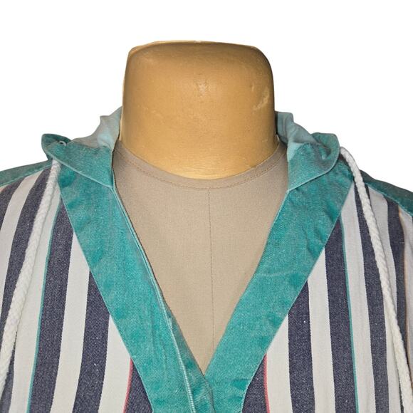 Vintage 80s 90s Teez Me Hooded Shirt L Button Front Striped Retro Surf Skater - Picture 3 of 10